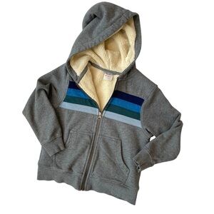HANNA ANDERSSON Sherpa Lined Hoodie Zip Sweatshirt Sweater Jacket Blue Stripe